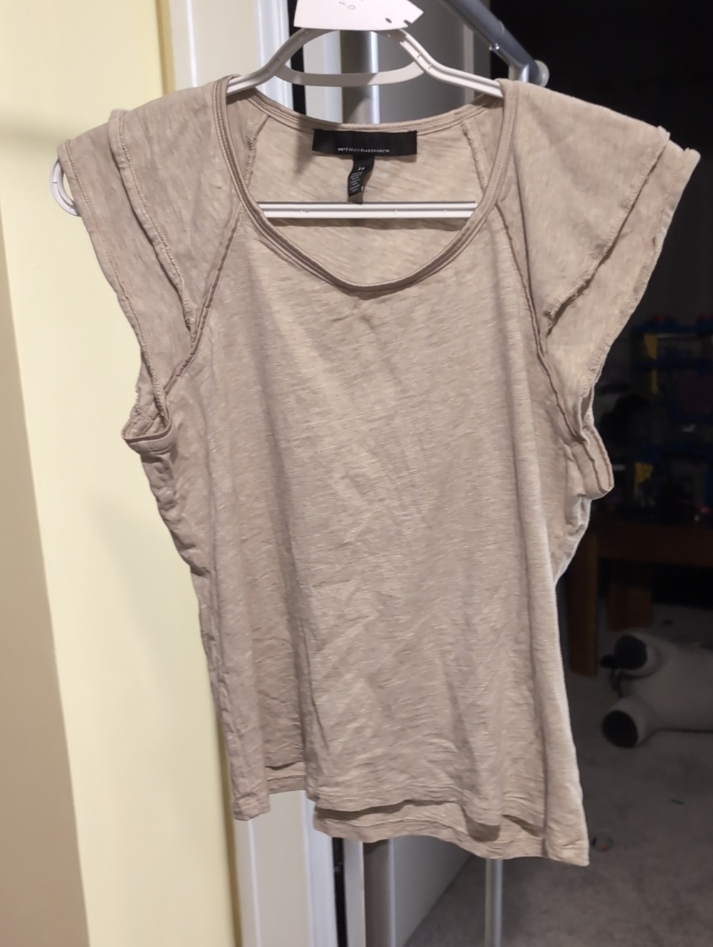 White House Black Market Beige Slub Cap-Sleeve Tank